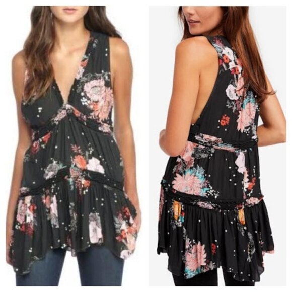 Free People Purple Haze Printed Top Black Combo - Picture 1 of 8